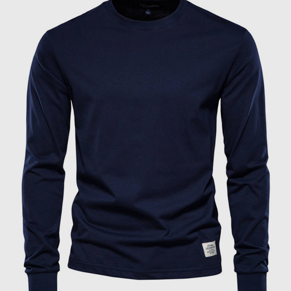 Overhemd Heren Lange Mouwen Ronde Hals Donkerblauw