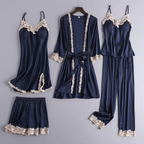 Mirabella | Loungewear Set Dames - Zijden Satijn - 4-Delig Blauw