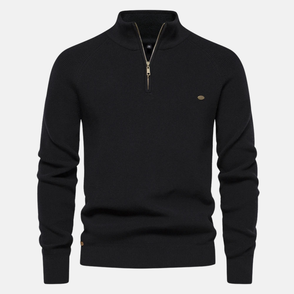 Heren Sweater Met Half-Zip En Ribgebreide Mouwen Beige