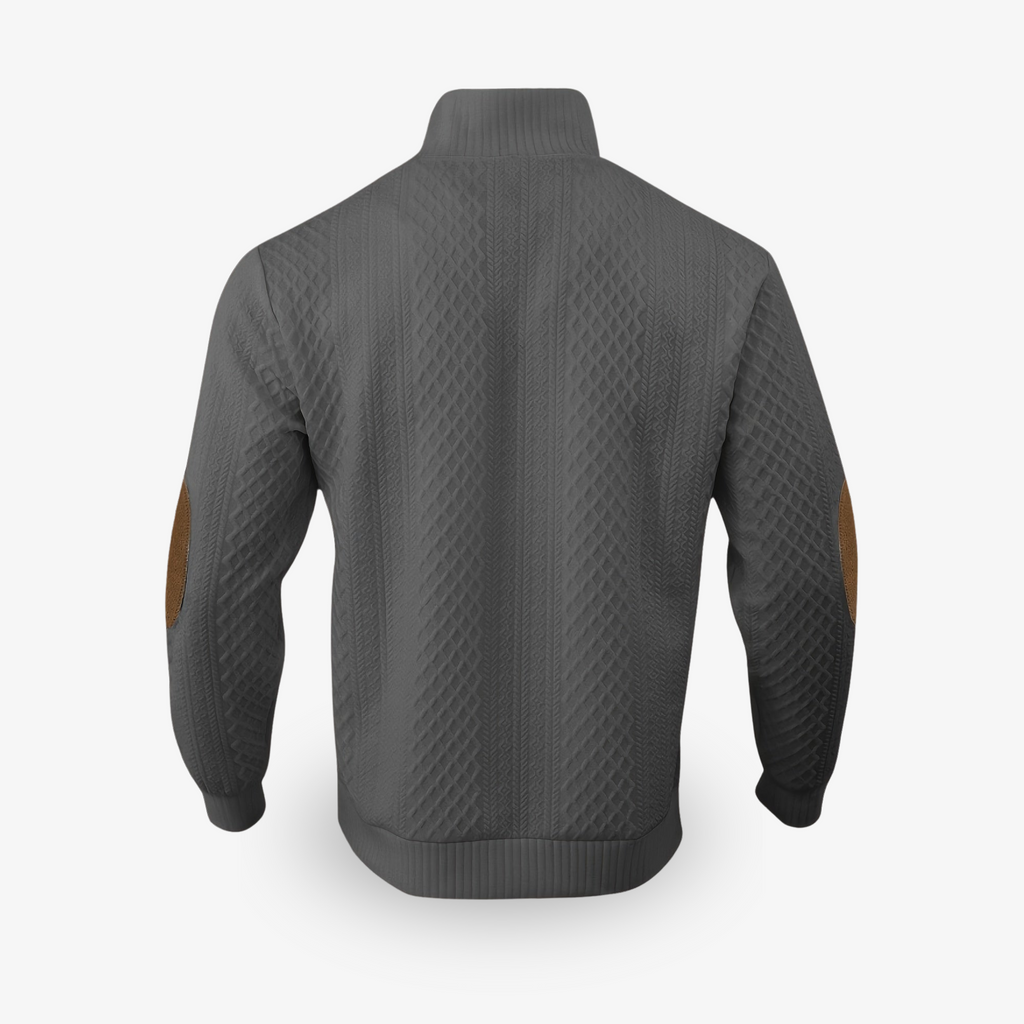 Zipari | Luxe Gebreide Heren Kabeltrui met Elleboogstukken - Warme Wintertrui met Ronde Hals & Patches