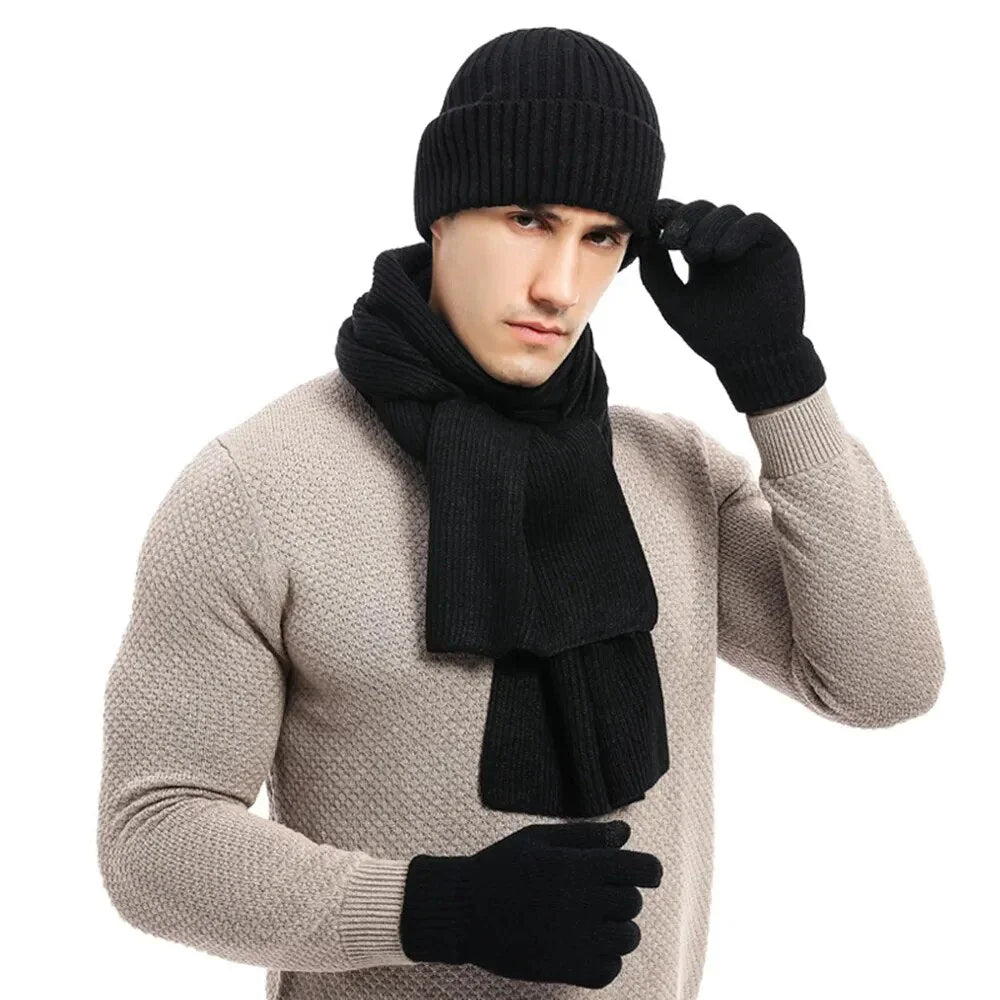 Heren | 3-delige winteraccessoireset voor heren - gebreide muts, sjaal en touchscreen handschoenen 1