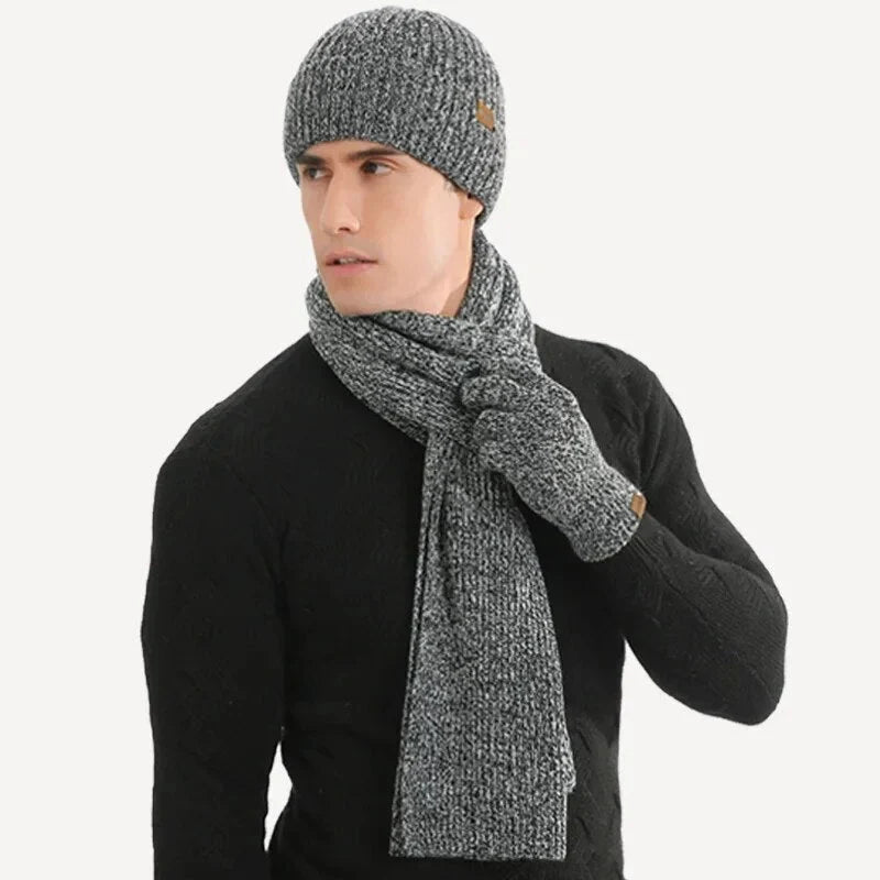 Heren | 3-delige winteraccessoireset voor heren - gebreide muts, sjaal en touchscreen handschoenen 2
