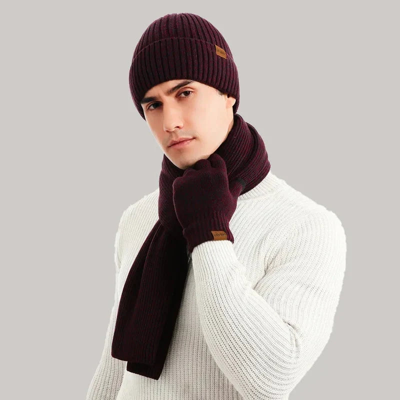Heren | 3-delige winteraccessoireset voor heren - gebreide muts, sjaal en touchscreen handschoenen 3