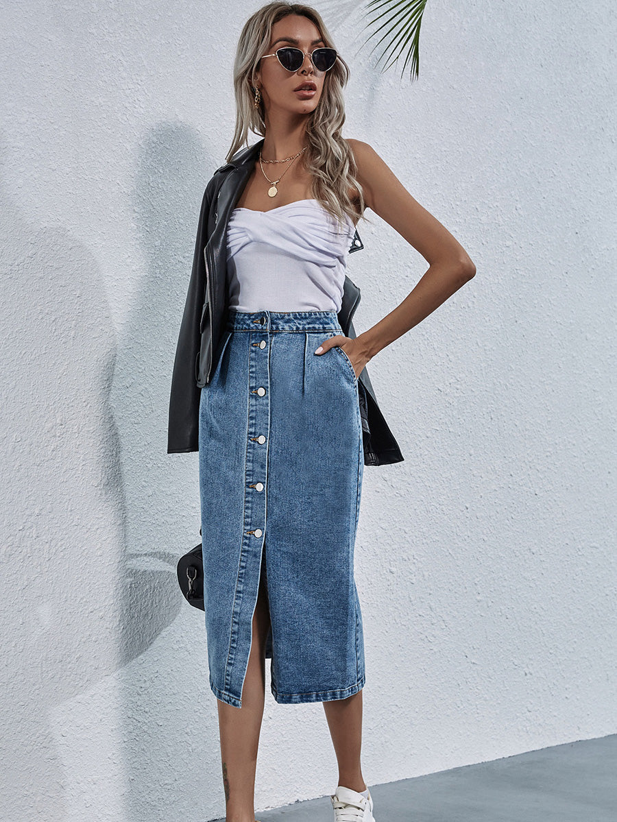Amara | Maxi Rok Dames - Denim - Met Split