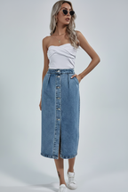 Amara | Maxi Rok Dames - Denim - Met Split XL