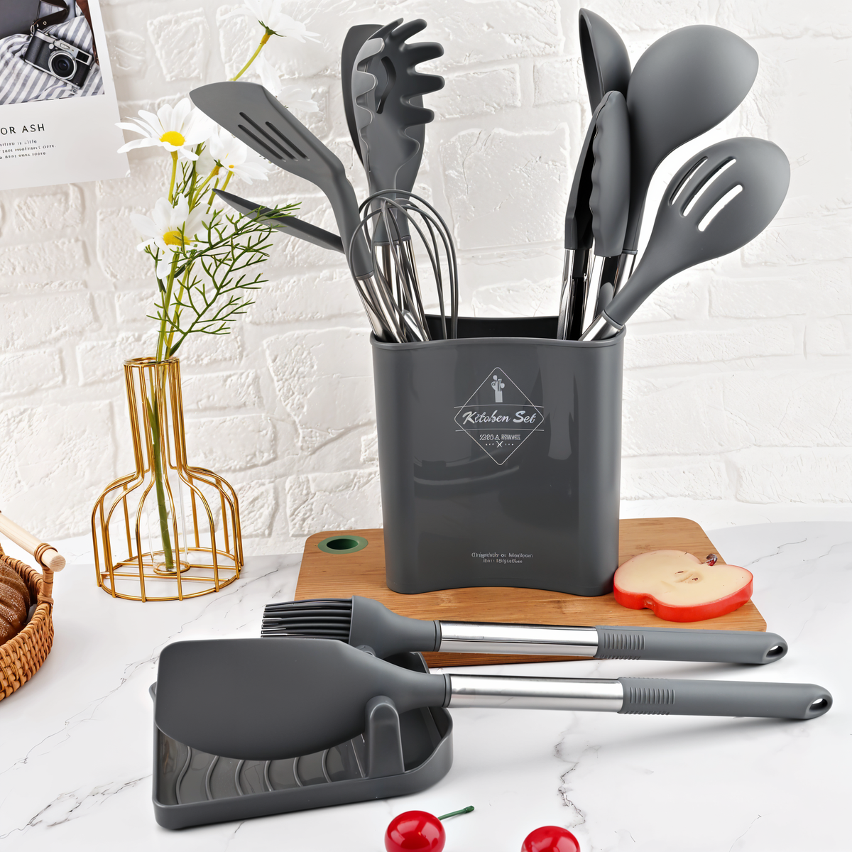 12-delige Siliconen Keukengereedschapset – Kookgerei met RVS Handvatten, Hittebestendig – Culinara Pro