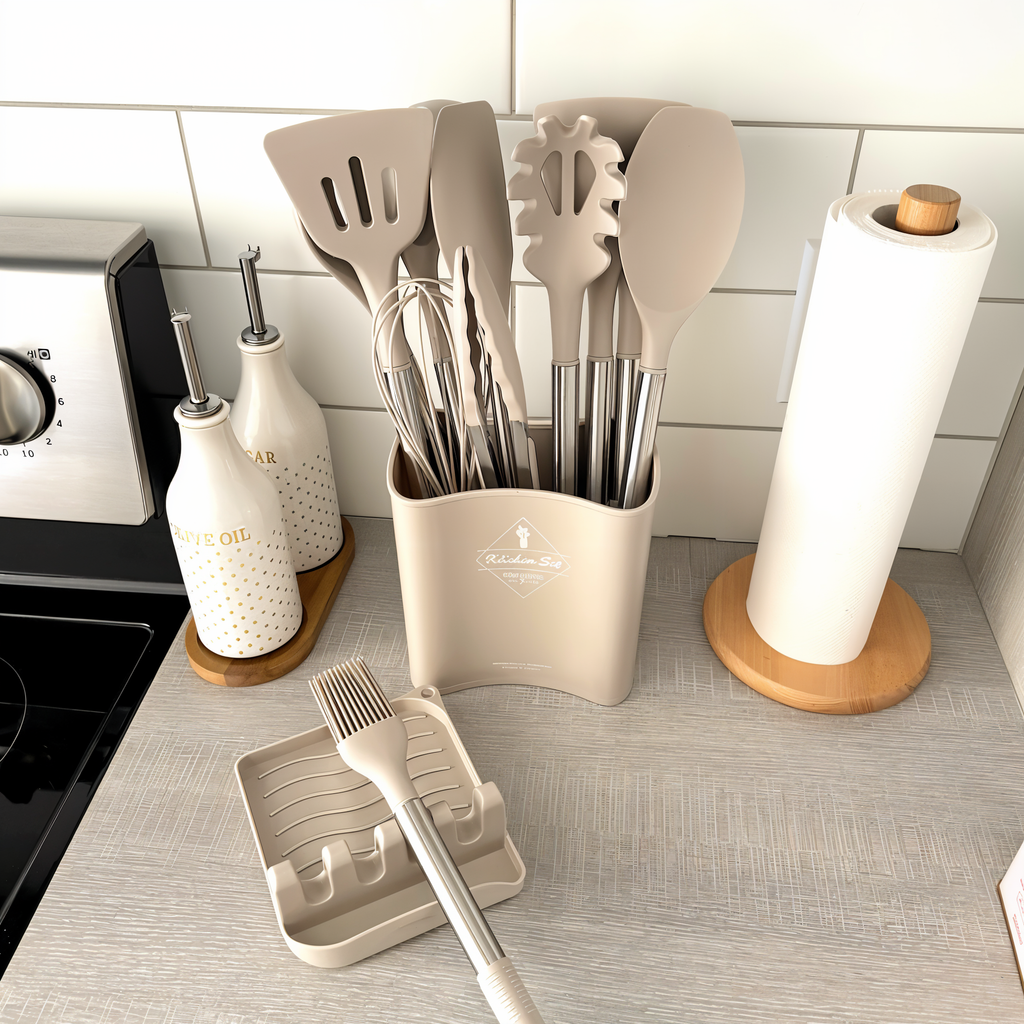 12-delige Siliconen Keukengereedschapset – Kookgerei met RVS Handvatten, Hittebestendig – Culinara Pro