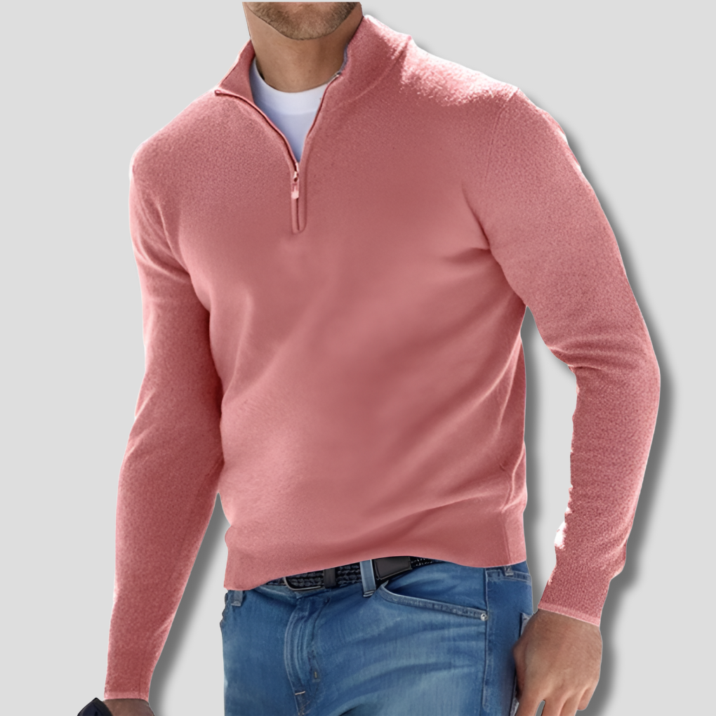 Trui Heren Gebreid Ritskraag Roze