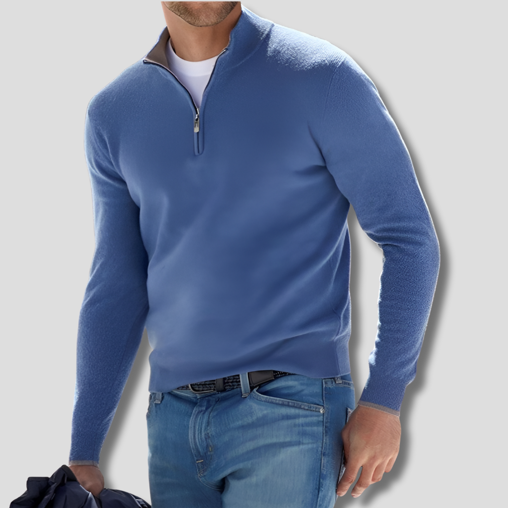 Trui Heren Gebreid Ritskraag Blauw