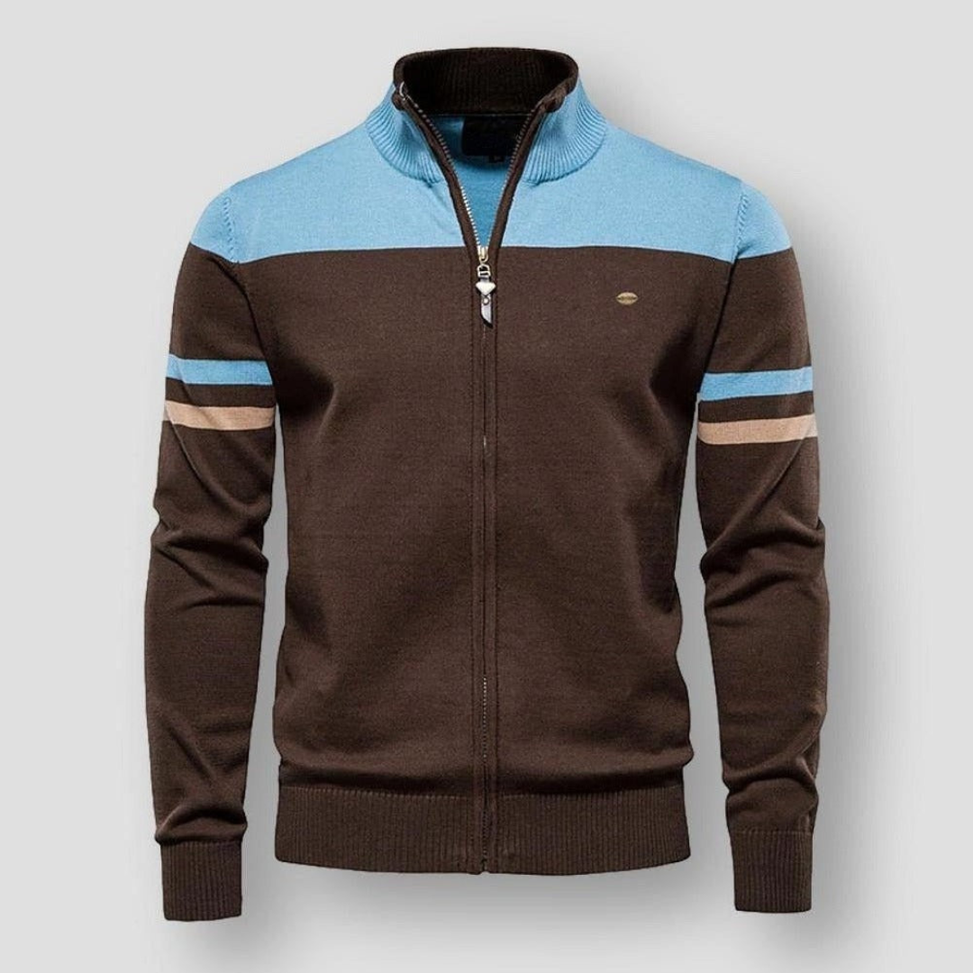 Sweater Heren Gestreept Rits Hemelsblauw