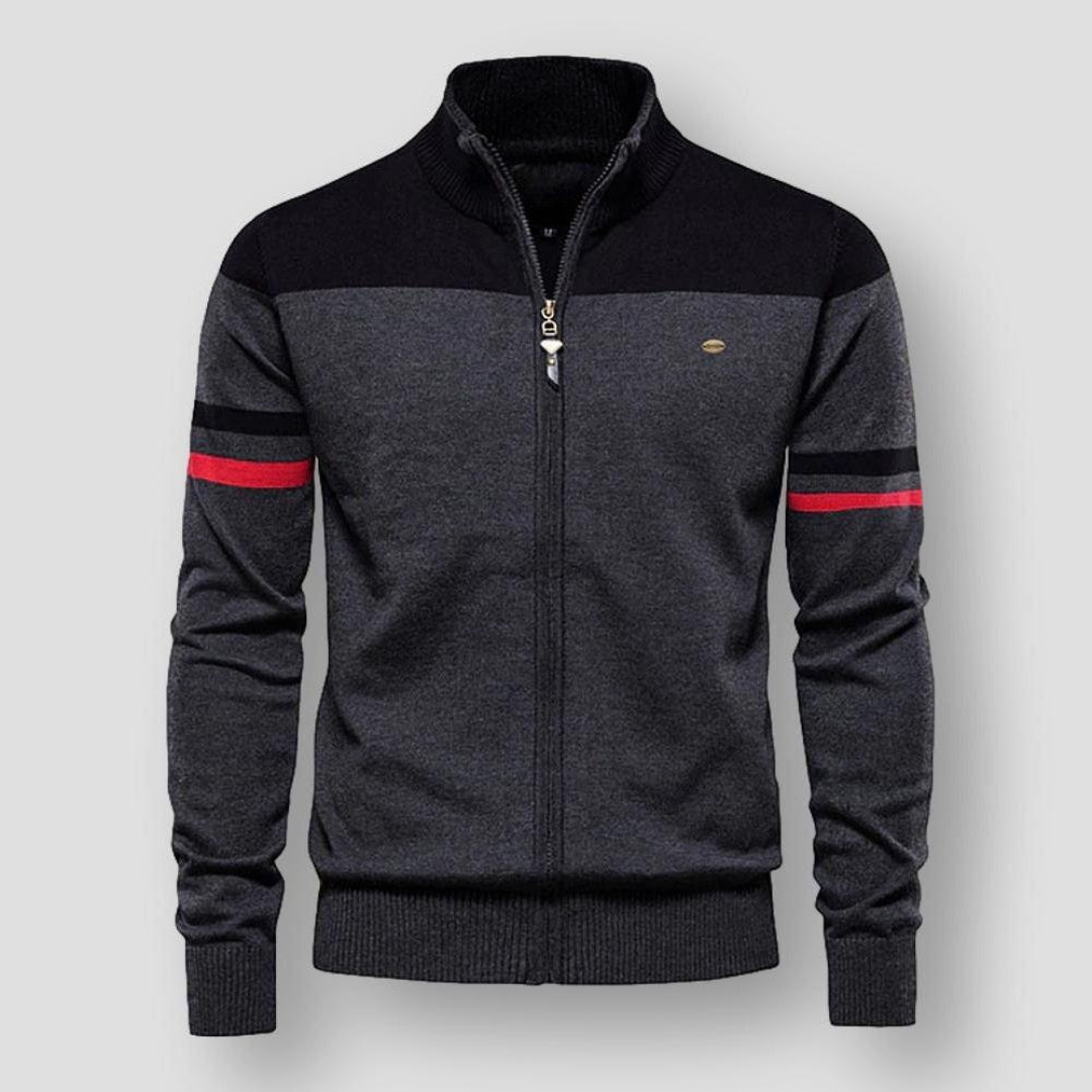 Sweater Heren Gestreept Rits Zwart