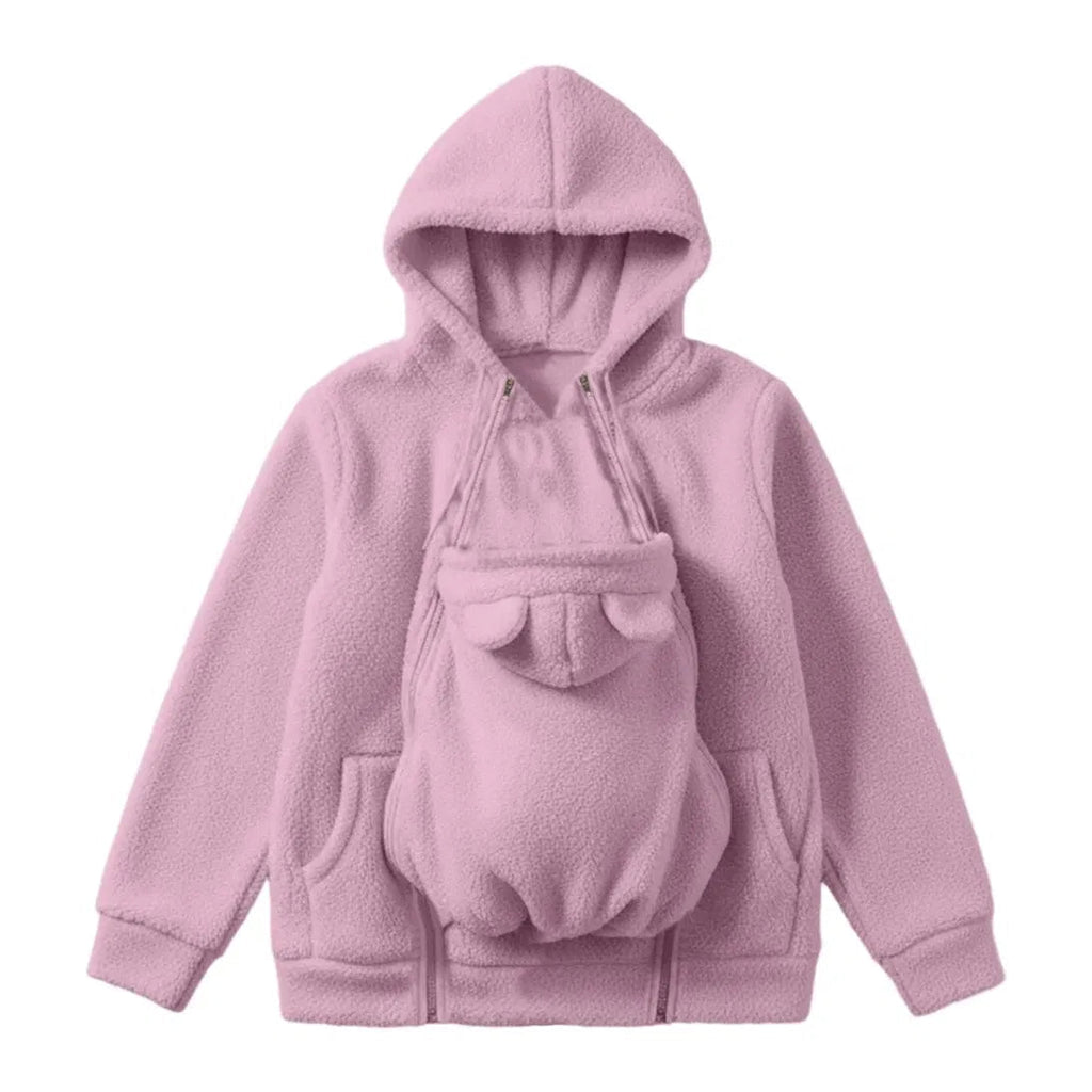 Zachte Fleece Draaghoodie met Voorzak voor Babydragen – Babydraag Hoodie voor Mama & Papa, 5 Kleuren, S–XXL Roze