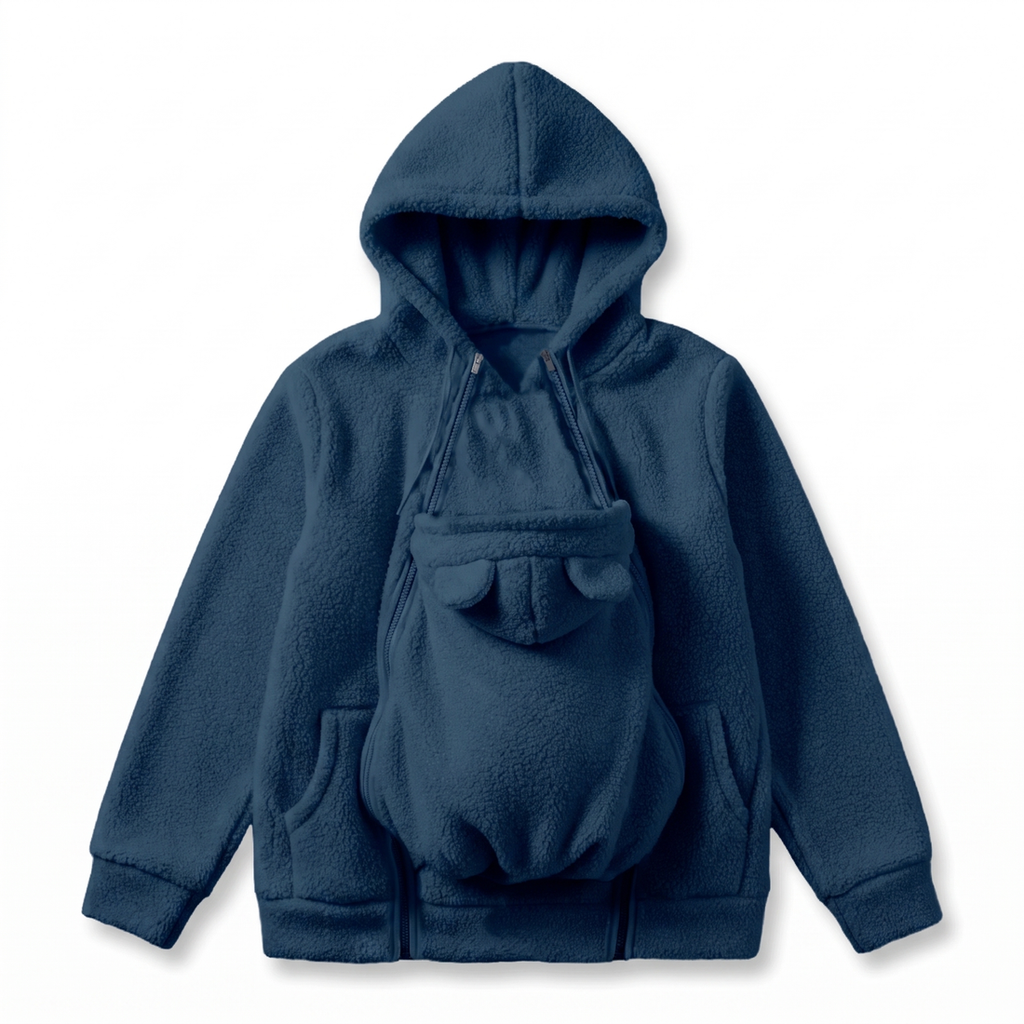 Zachte Fleece Draaghoodie met Voorzak voor Babydragen – Babydraag Hoodie voor Mama & Papa, 5 Kleuren, S–XXL Marineblauw