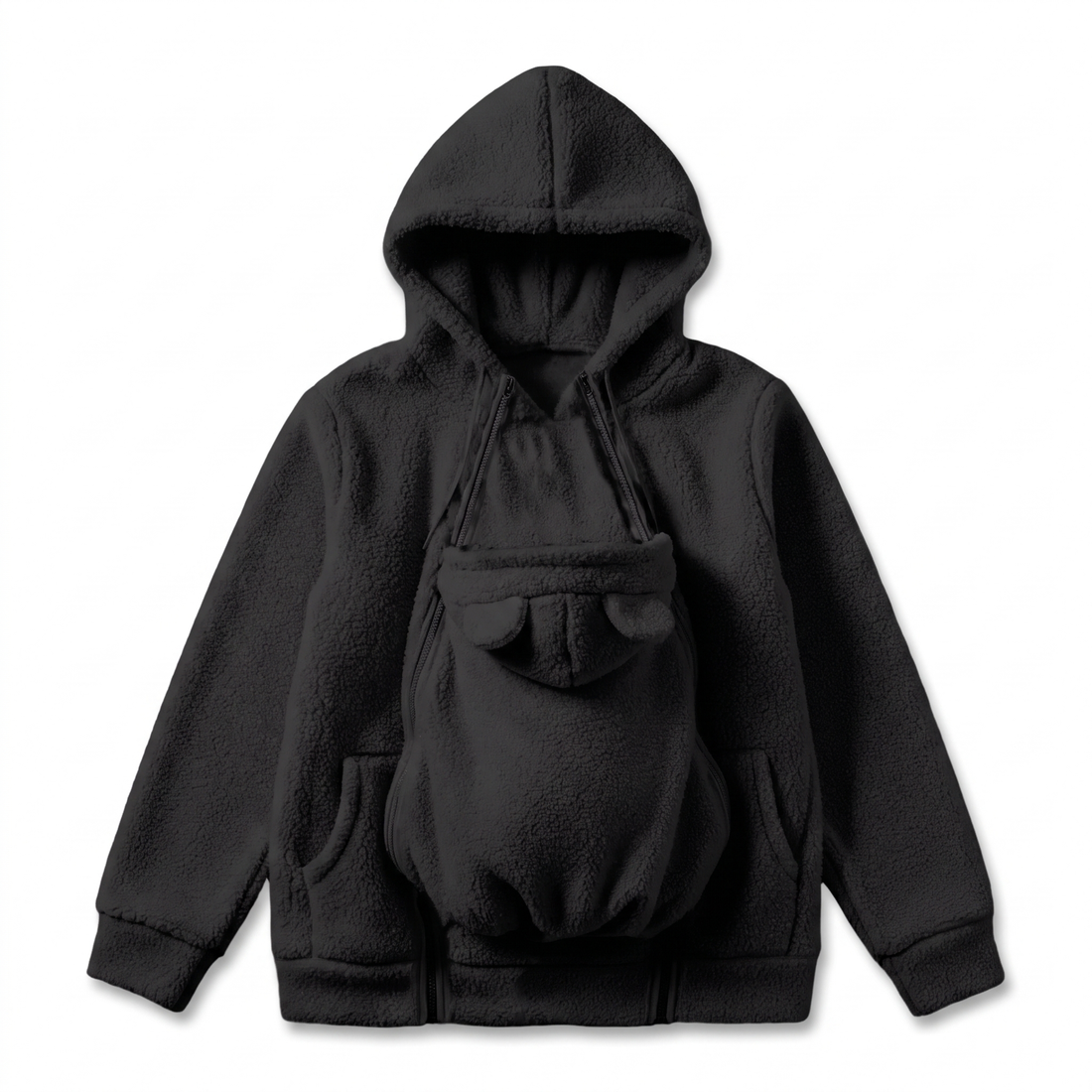 Zachte Fleece Draaghoodie met Voorzak voor Babydragen – Babydraag Hoodie voor Mama & Papa, 5 Kleuren, S–XXL Zwart