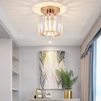 Moderne Kristallen Plafondlamp – Kristal Plafonnière met Messing Armatuur, E27, Rond of Vierkant, Goud of Zwart – CrystalGlow Goud Rond