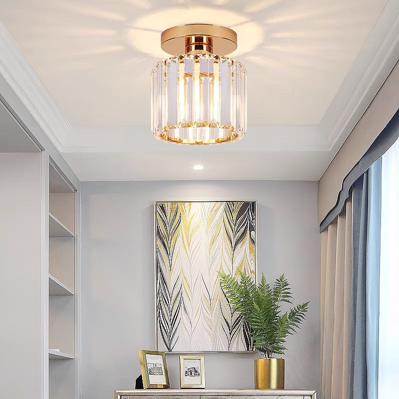 Moderne Kristallen Plafondlamp – Kristal Plafonnière met Messing Armatuur, E27, Rond of Vierkant, Goud of Zwart – CrystalGlow Goud Rond