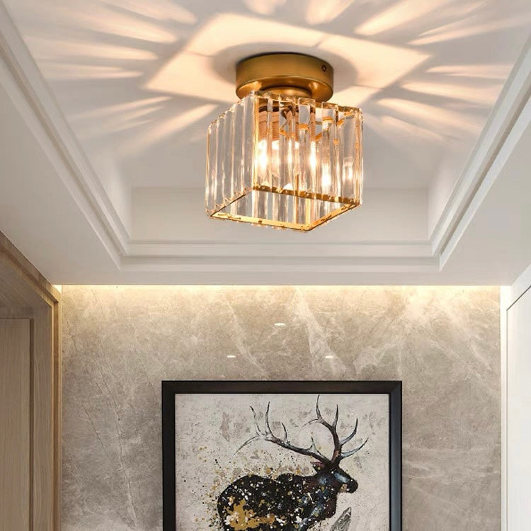 Moderne Kristallen Plafondlamp – Kristal Plafonnière met Messing Armatuur, E27, Rond of Vierkant, Goud of Zwart – CrystalGlow Goud Vierkant