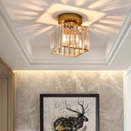 Moderne Kristallen Plafondlamp – Kristal Plafonnière met Messing Armatuur, E27, Rond of Vierkant, Goud of Zwart – CrystalGlow Goud Vierkant