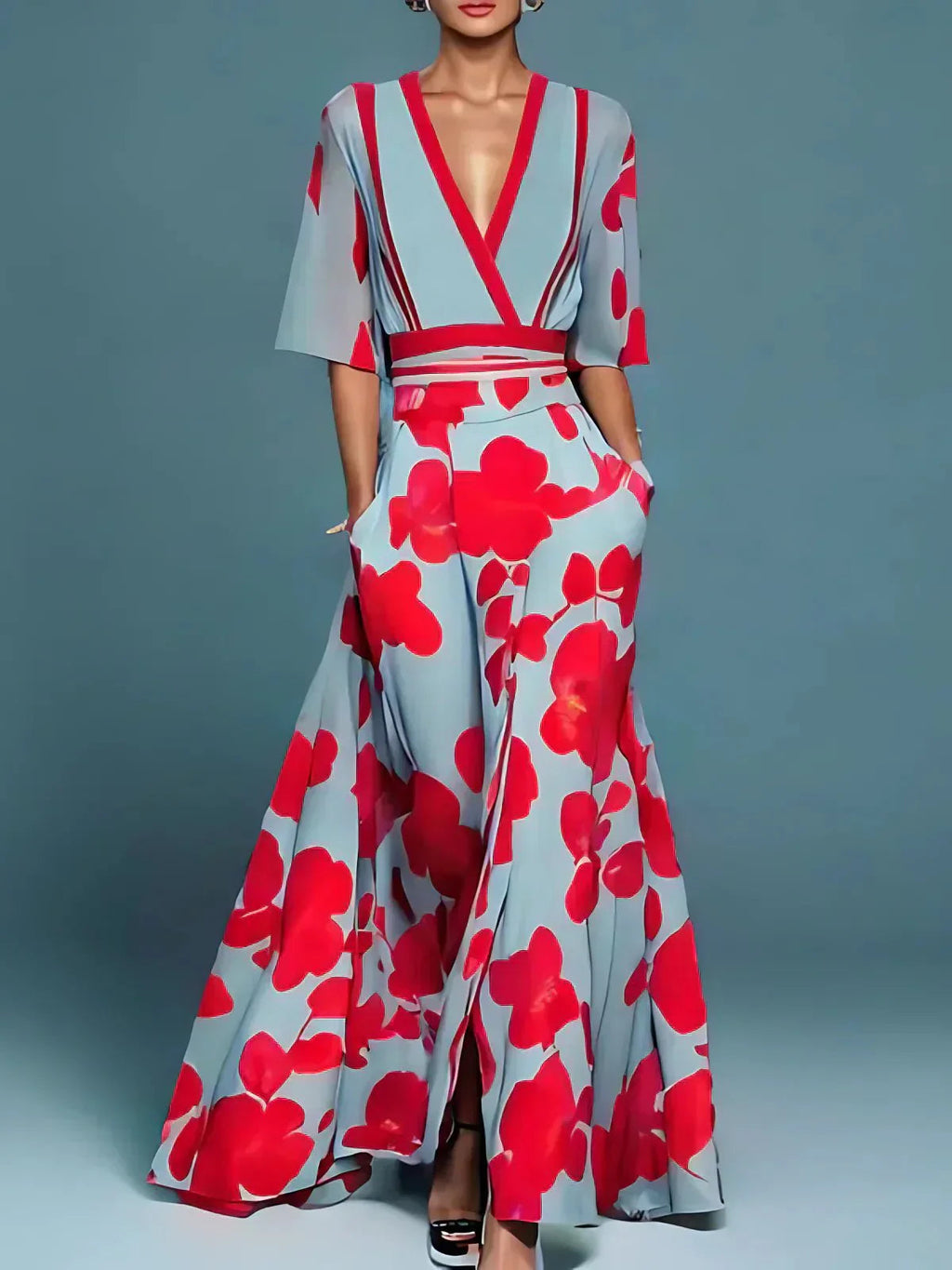Iris | Dames Lange Jurk - Bloemmotief, Vloeiend Silhouet 2XL