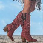 Laarzen Dames Halfhoog Franjes Blokhak Rood