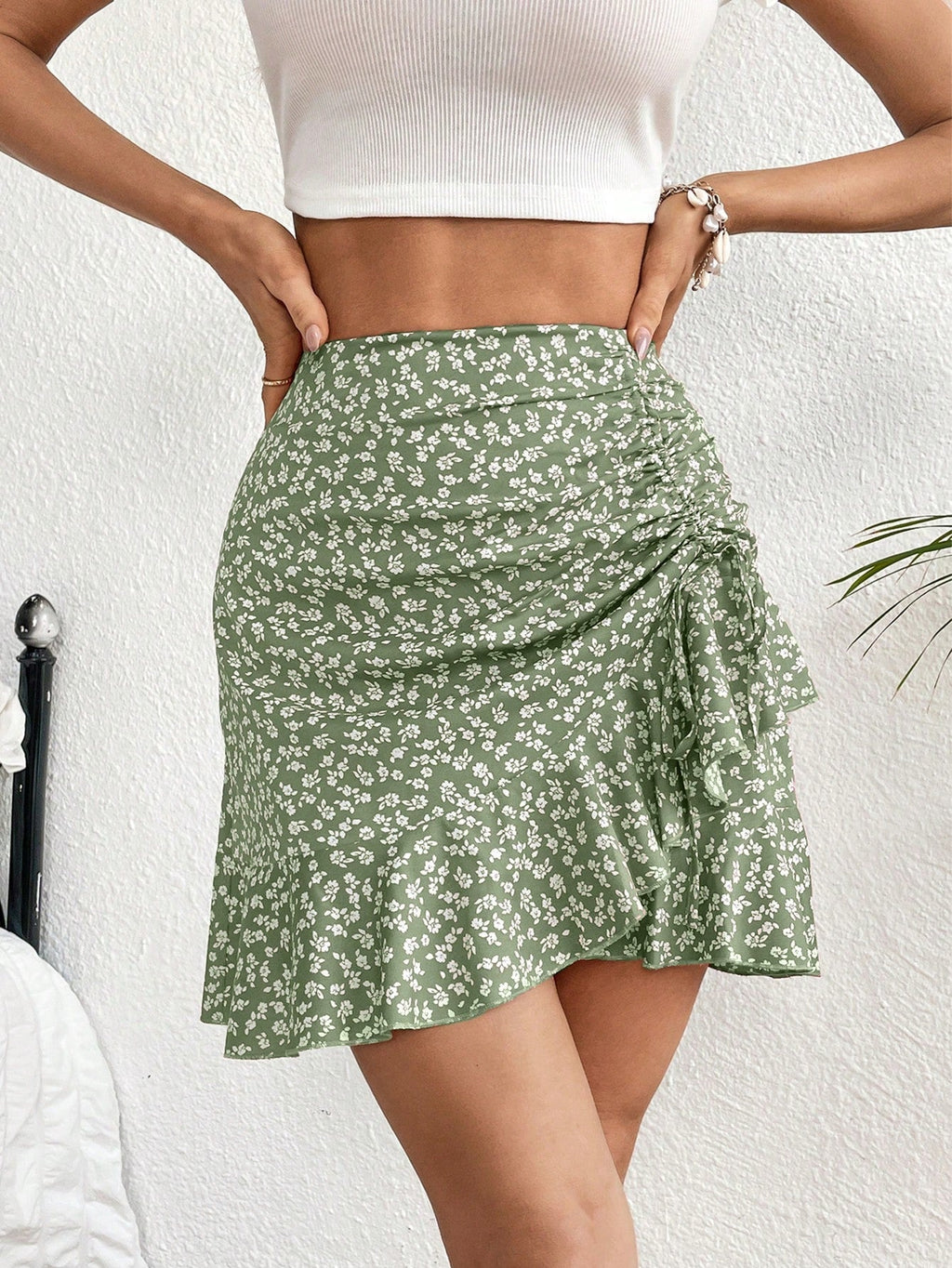 Amara | Rok Dames - Bloemenprint Boho Groen