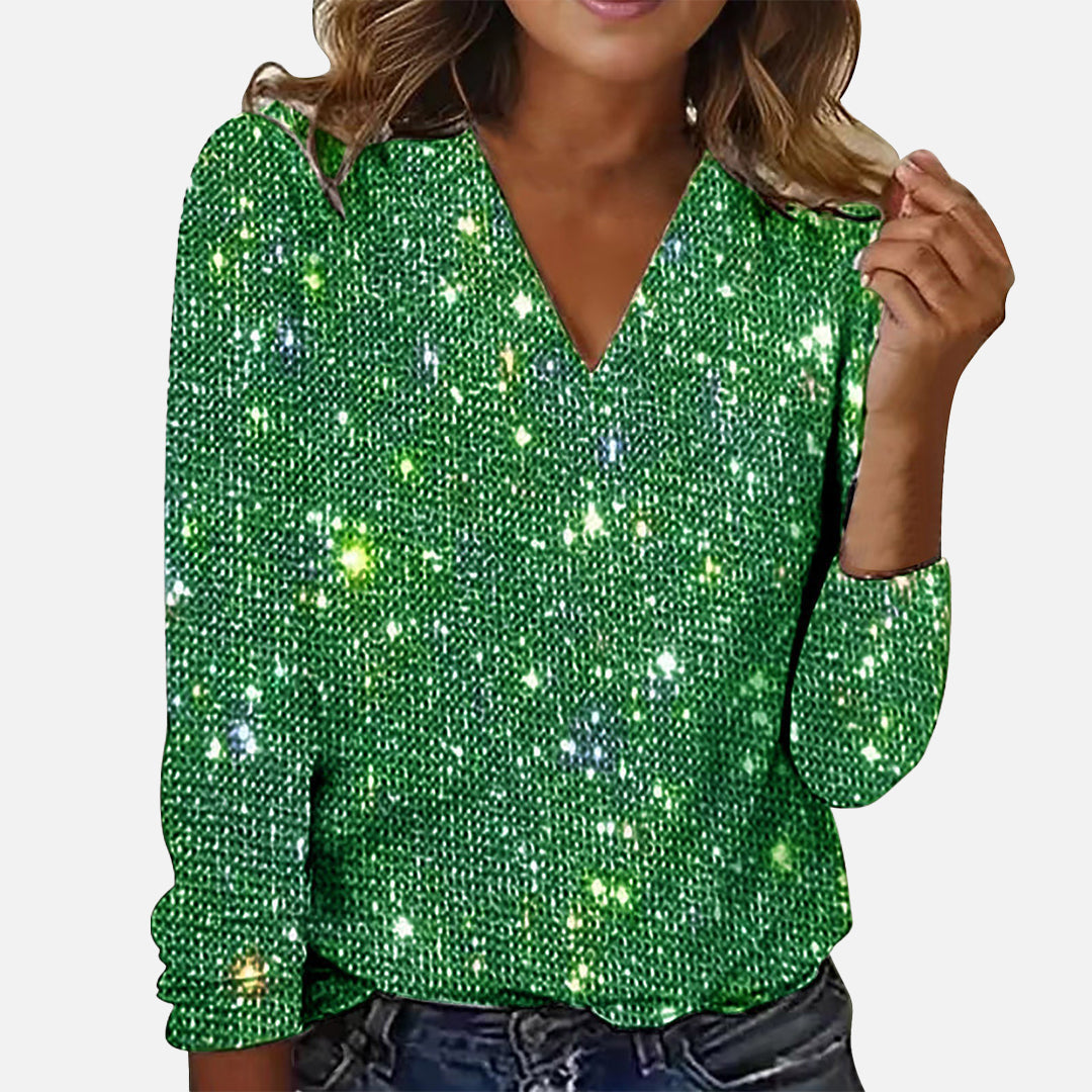 Jade | V-hals Blouse voor Vrouwen - Glitteraccenten, Elegant Groen