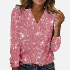 Jade | V-hals Blouse voor Vrouwen - Glitteraccenten, Elegant Roze