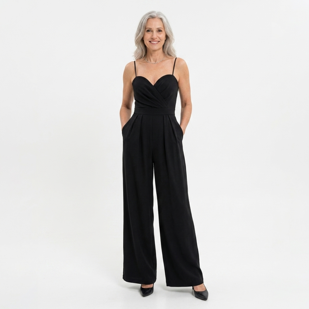 Lysandra | Jumpsuit Dames - Sweetheart Wijde Pijpen Zwart
