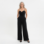 Lysandra | Jumpsuit Dames - Sweetheart Wijde Pijpen Zwart
