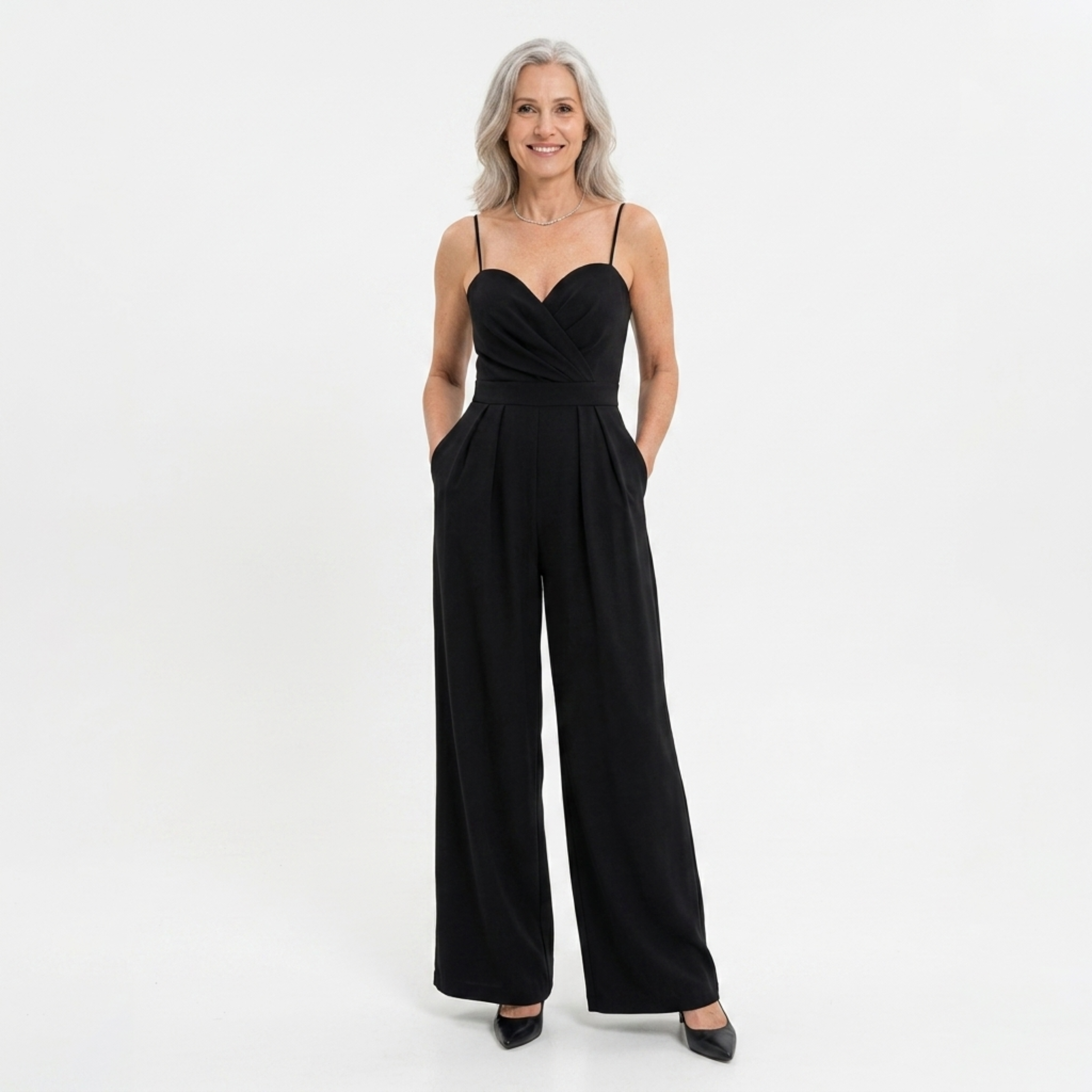 Lysandra | Jumpsuit Dames - Sweetheart Wijde Pijpen Zwart