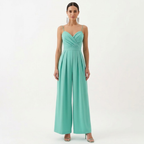 Isolde | Jumpsuit Dames - Wijde Pijpen V-Hals Hoge Taille Groen
