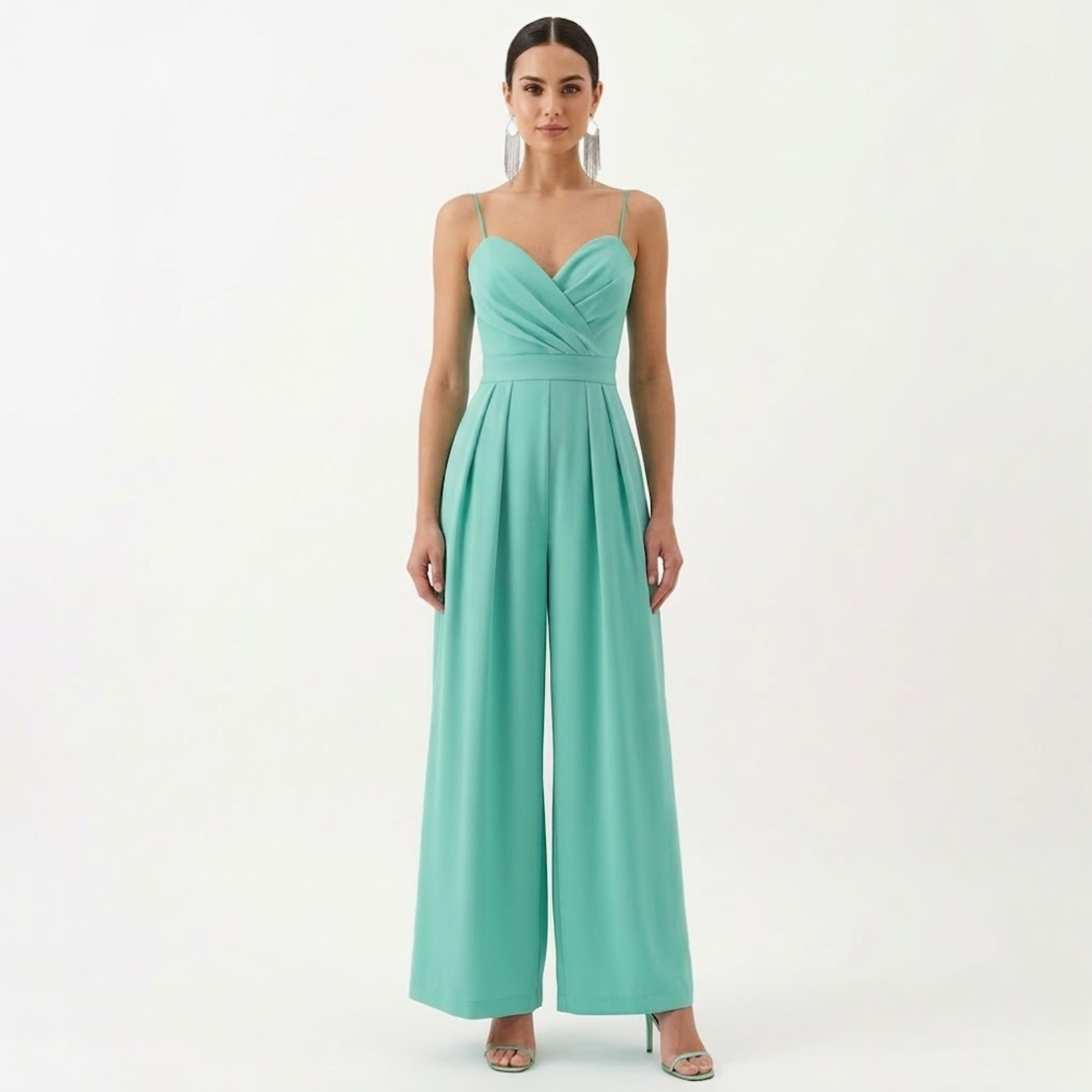 Isolde | Jumpsuit Dames - Wijde Pijpen V-Hals Hoge Taille Groen