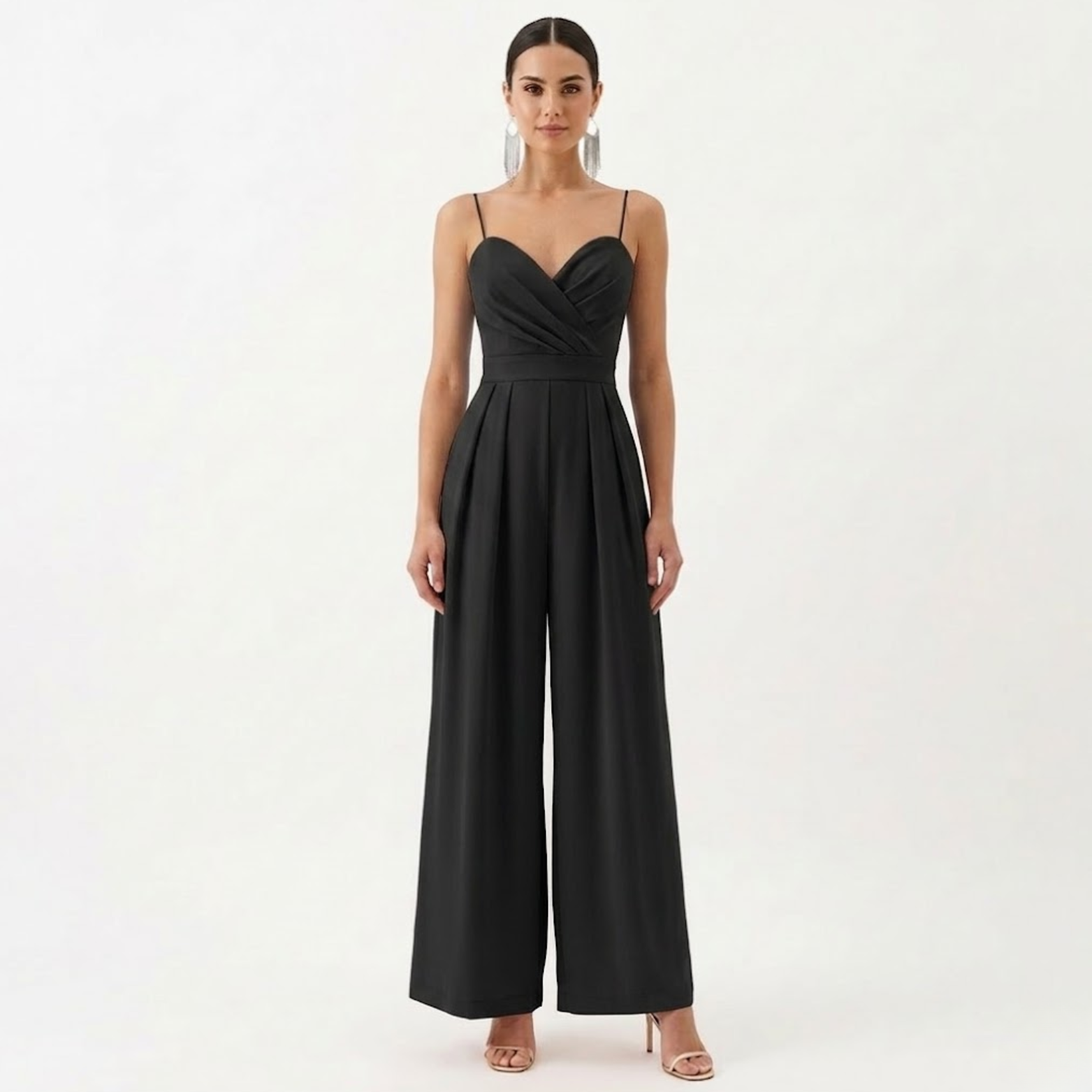 Isolde | Jumpsuit Dames - Wijde Pijpen V-Hals Hoge Taille Zwart