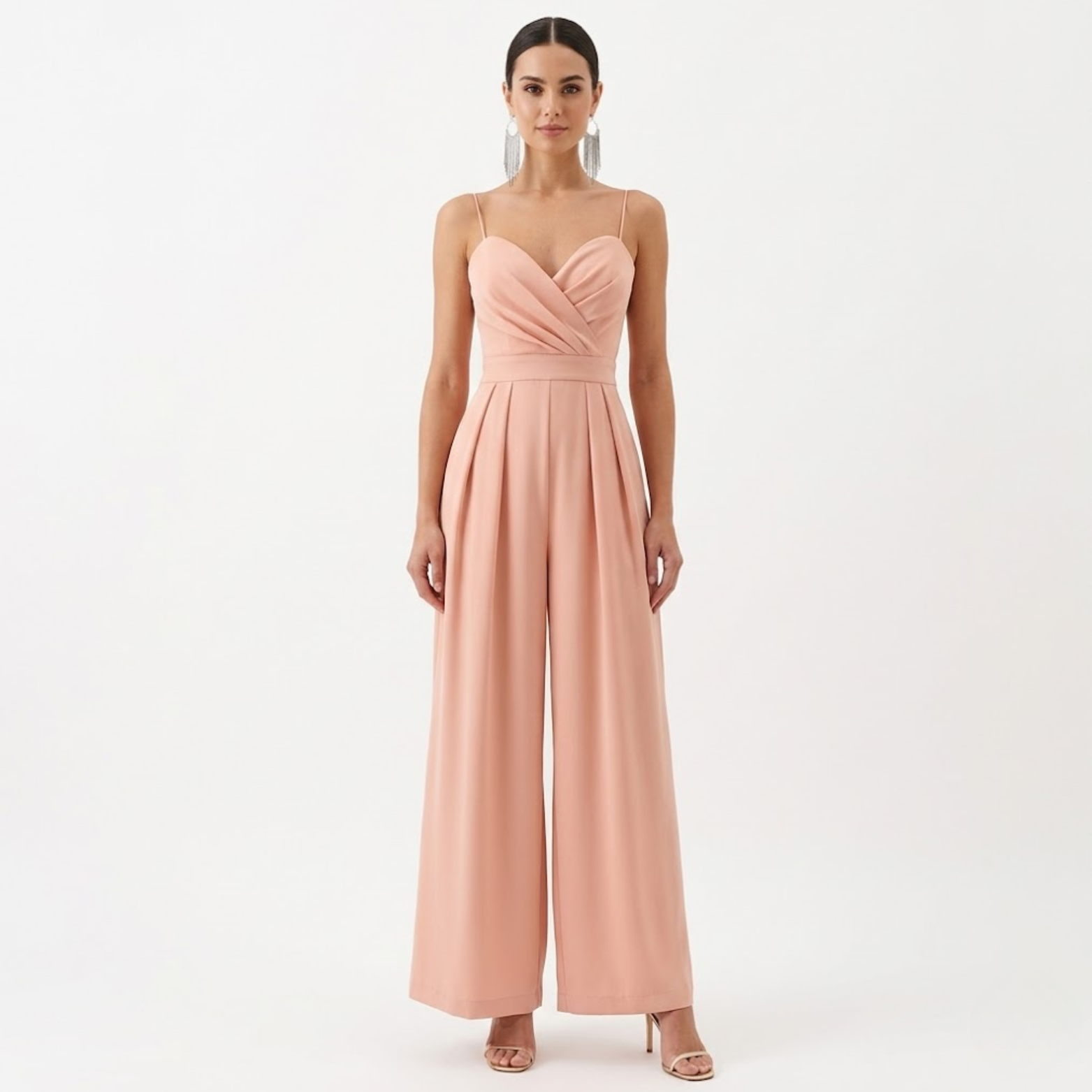 Isolde | Jumpsuit Dames - Wijde Pijpen V-Hals Hoge Taille Roze