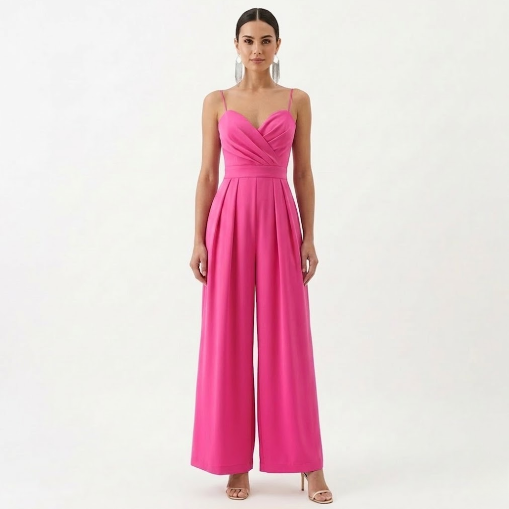 Isolde | Jumpsuit Dames - Wijde Pijpen V-Hals Hoge Taille Rosérood