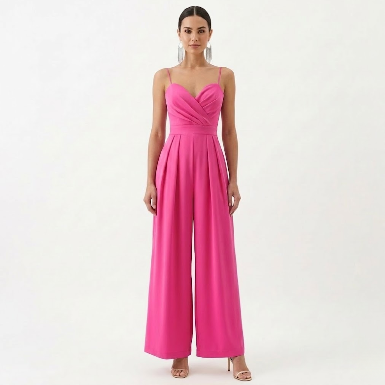 Isolde | Jumpsuit Dames - Wijde Pijpen V-Hals Hoge Taille Rosérood