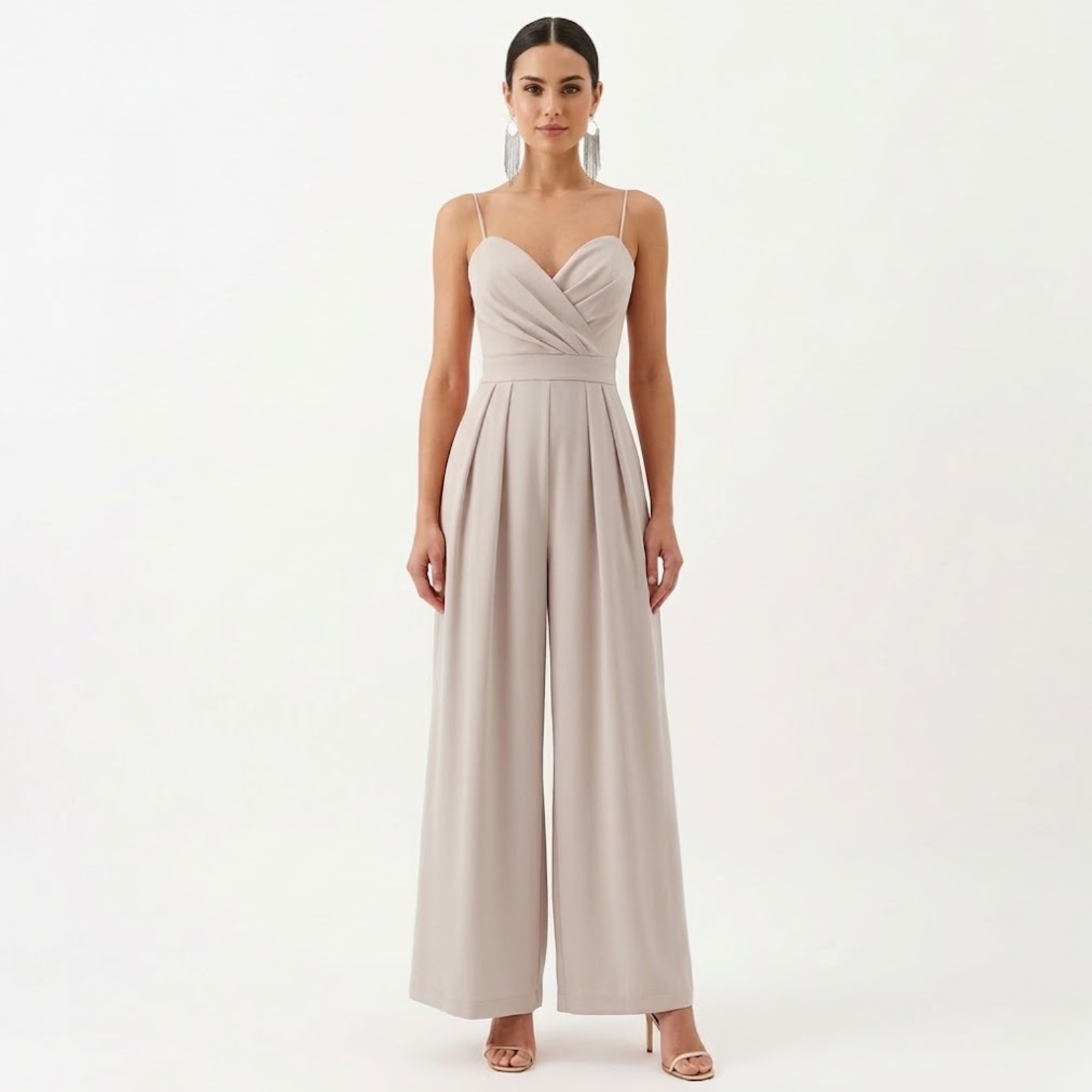 Isolde | Jumpsuit Dames - Wijde Pijpen V-Hals Hoge Taille Khaki