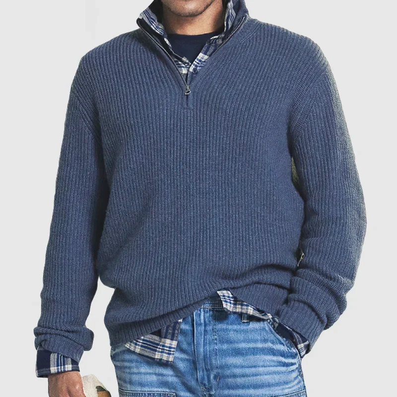 Sweater Heren Rits Lange Mouwen Zacht Casual Stijl Blauw