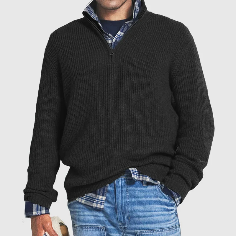 Sweater Heren Rits Lange Mouwen Zacht Casual Stijl Zwart