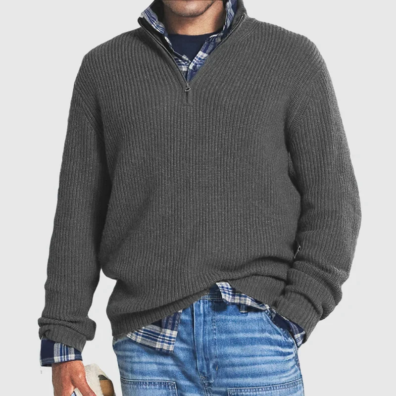 Sweater Heren Rits Lange Mouwen Zacht Casual Stijl Grijs