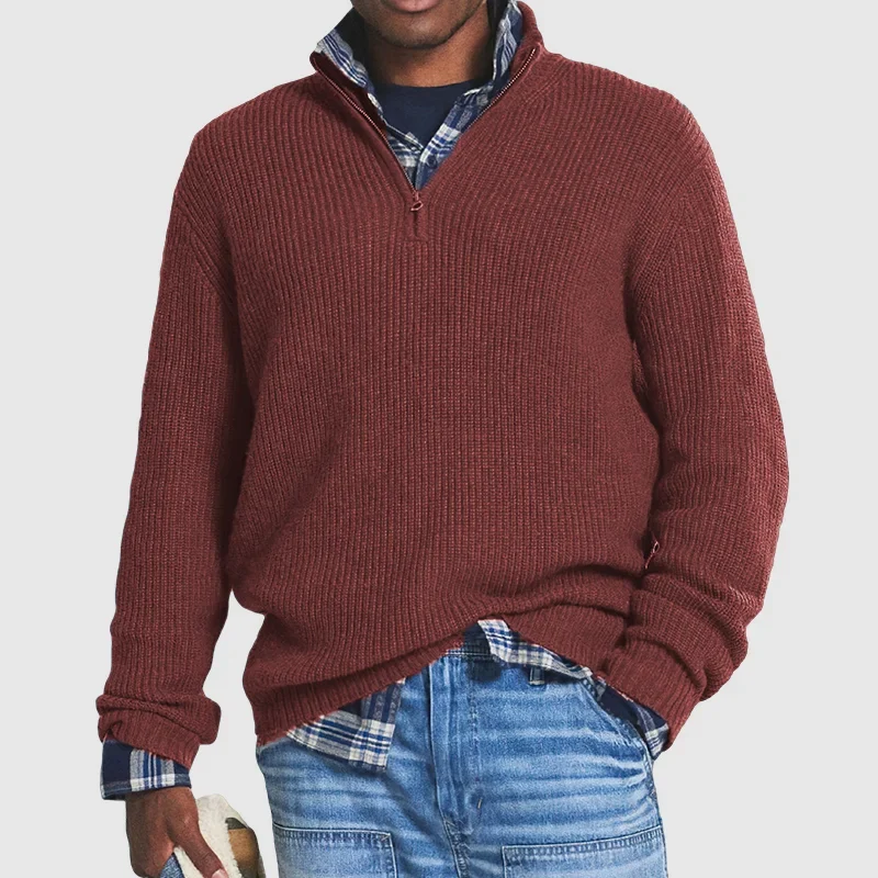 Sweater Heren Rits Lange Mouwen Zacht Casual Stijl Rood
