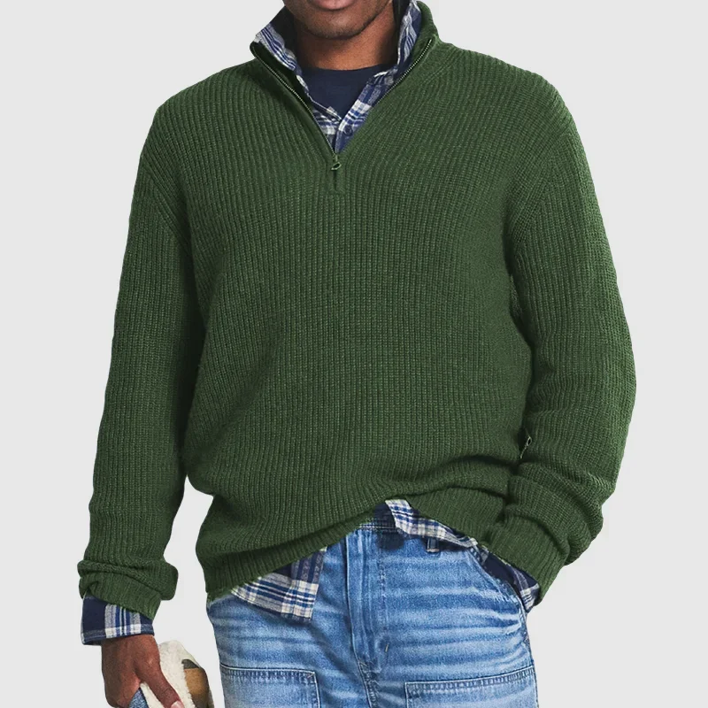 Sweater Heren Rits Lange Mouwen Zacht Casual Stijl Donkergroen