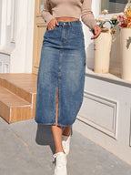 Aurelia | Kokerrok Dames - Denim - Met Split