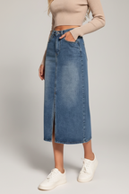 Aurelia | Kokerrok Dames - Denim - Met Split