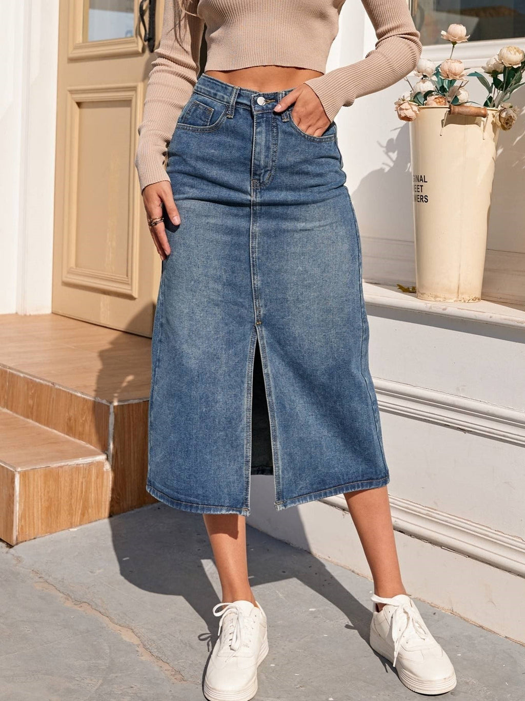 Aurelia | Kokerrok Dames - Denim - Met Split