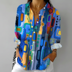 Katrin | Dames Blouse - Geometrisch Patroon, Comfortabel en Luchtig Blauw