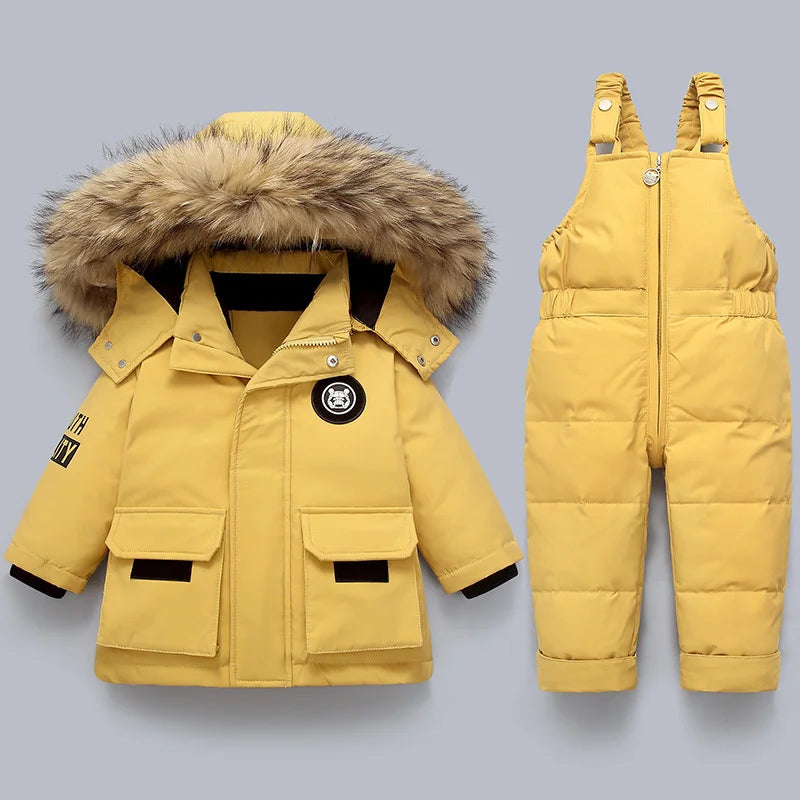 Skipak Kinderen 2-delig – Gewatteerde Winterset met Capuchonjas & Broek, 6 Kleuren, 2-6 Jaar – Hermosa Geel