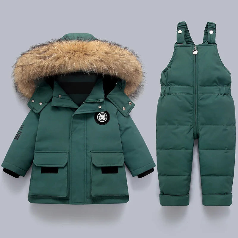 Skipak Kinderen 2-delig – Gewatteerde Winterset met Capuchonjas & Broek, 6 Kleuren, 2-6 Jaar – Hermosa Groen