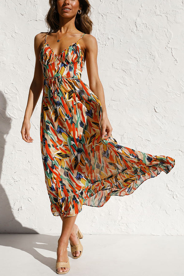 Kira | Dames Midi Jurk - Kleurrijke Print, Casual en Ademend Polyester