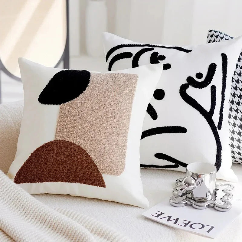 Kussensloop Vintage Bruin en Crème Patchwork – Zacht Polyester met Verborgen Ritssluiting 45x45cm en 30x50cm